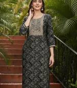women black viscose rayon bandhani embroidered straight kurta