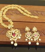 Designer gold plated cz long necklace set