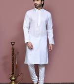 White embroidered cotton kurta pajama