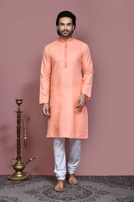 Rust embroidered cotton kurta pajama 1