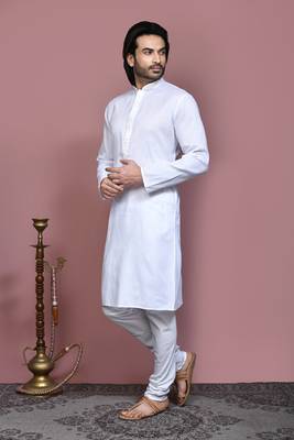 White embroidered cotton kurta pajama 2