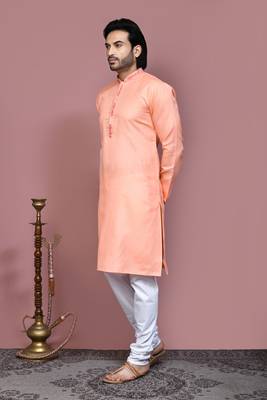 Rust embroidered cotton kurta pajama 2