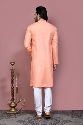 Rust embroidered cotton kurta pajama 3