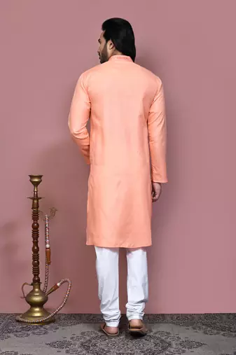 Rust embroidered cotton kurta pajama