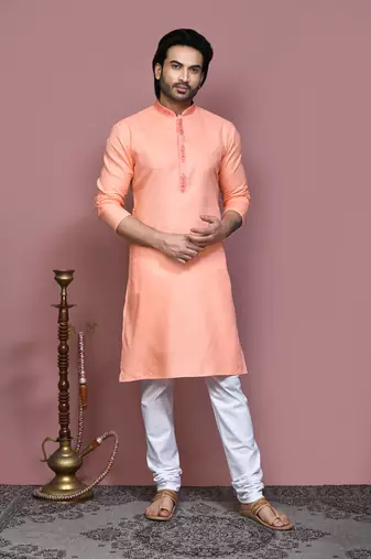 Rust embroidered cotton kurta pajama