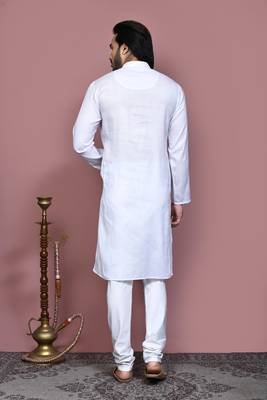 White embroidered cotton kurta pajama 3