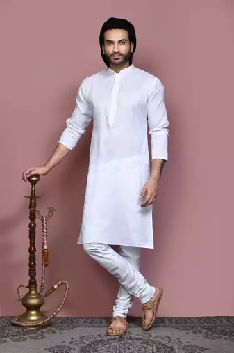 White embroidered cotton kurta pajama