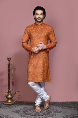 Brown printed cotton kurta pajama 1