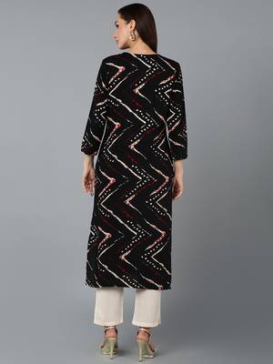 women black viscose rayon chevron embroidered straight kurta 4
