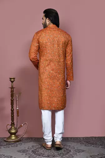 Brown printed cotton kurta pajama