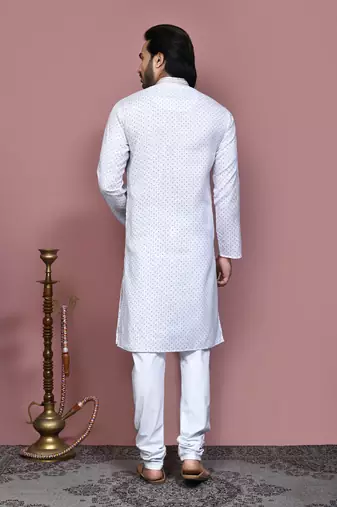 Brown printed cotton kurta pajama