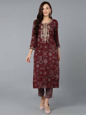 women maroon silk blend ethnic motifs embroidered straight kurta 1