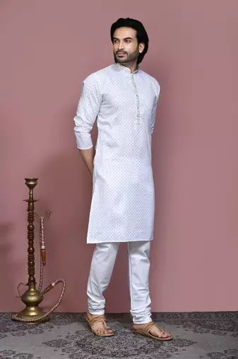 Brown printed cotton kurta pajama