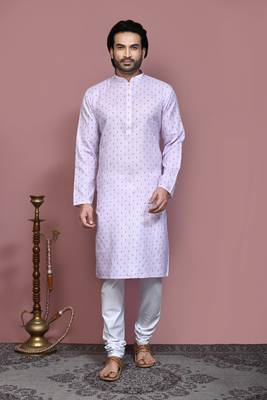 Mauve printed cotton kurta pajama 1