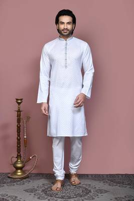 Blue printed cotton kurta pajama 1
