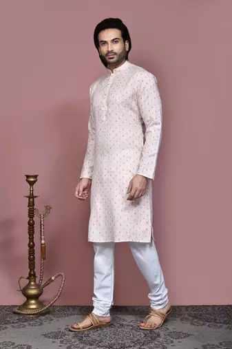 Beige printed cotton kurta pajama