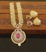 Designer gold plated cz long necklace set