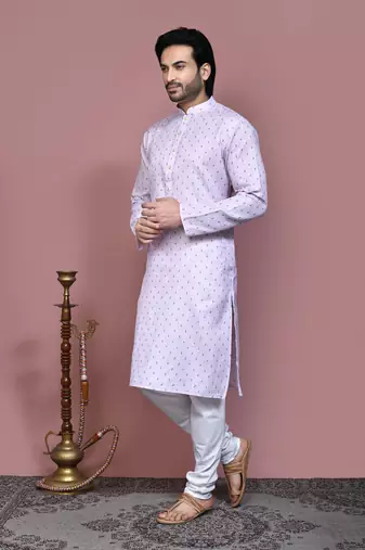 Mauve printed cotton kurta pajama