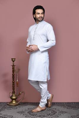 Blue printed cotton kurta pajama 2