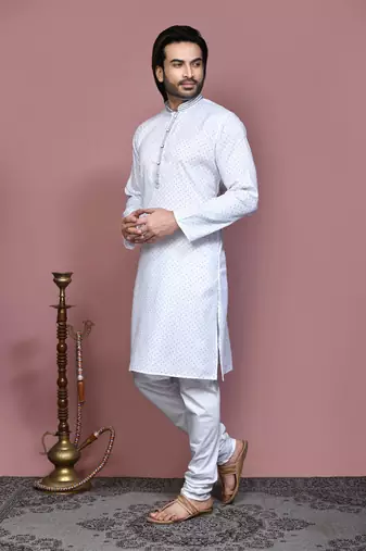 Blue printed cotton kurta pajama