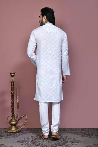 Blue printed cotton kurta pajama