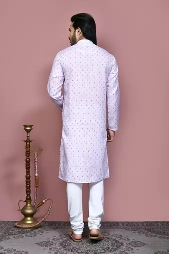 Mauve printed cotton kurta pajama