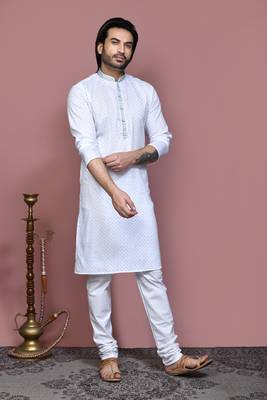 Blue printed cotton kurta pajama 4