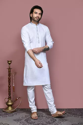 Blue printed cotton kurta pajama
