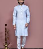 Sky blue printed cotton kurta pajama