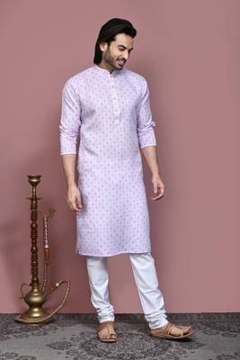 Mauve printed cotton kurta pajama 4