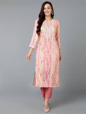 women pink viscose rayon abstract embroidered straight kurta 1