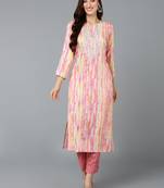 women pink viscose rayon abstract embroidered straight kurta