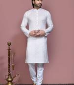 Brown printed cotton kurta pajama