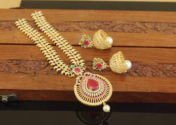 Designer gold plated cz long necklace set 3