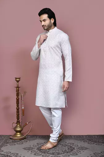 Brown printed cotton kurta pajama