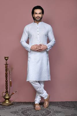 Grey printed cotton kurta pajama 1