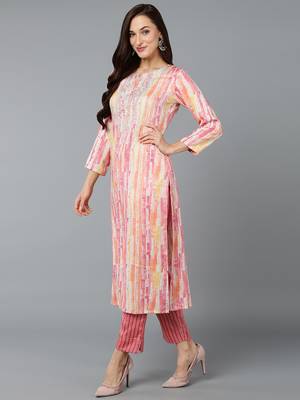 women pink viscose rayon abstract embroidered straight kurta 3