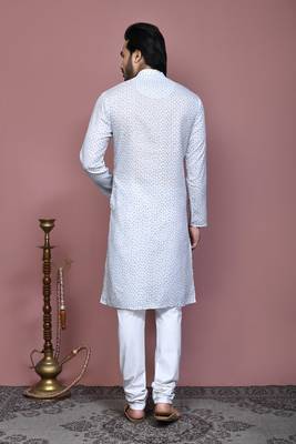 Grey printed cotton kurta pajama 3