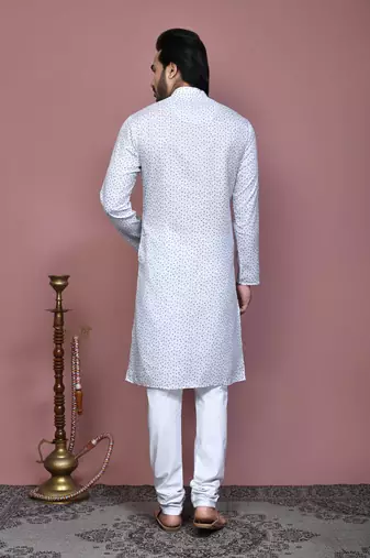 Grey printed cotton kurta pajama