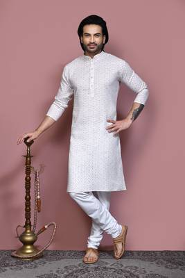 Brown printed cotton kurta pajama 4