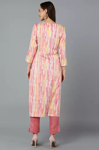 women pink viscose rayon abstract embroidered straight kurta