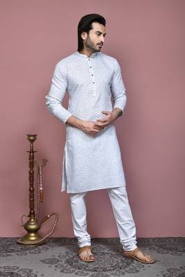 Grey printed cotton kurta pajama 4