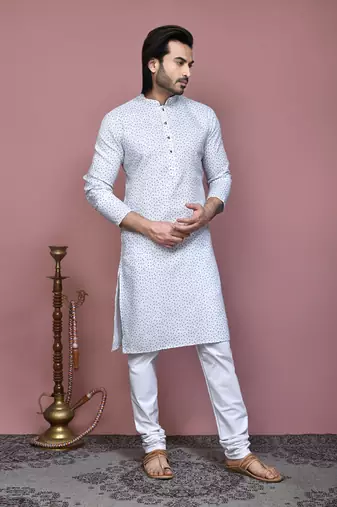 Grey printed cotton kurta pajama