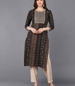 women black viscose rayon bandhani embroidered straight kurta