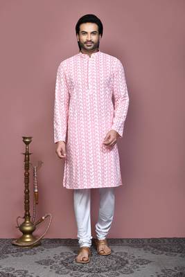 Pink embroidered cotton kurta pajama 1