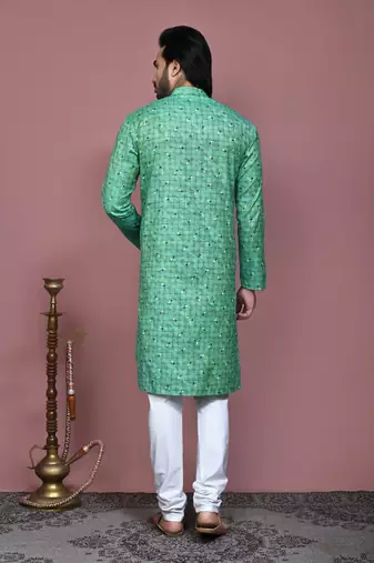 Green printed cotton kurta pajama