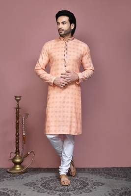 Orange printed cotton kurta pajama 1