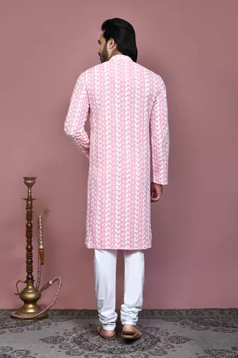 Pink embroidered cotton kurta pajama