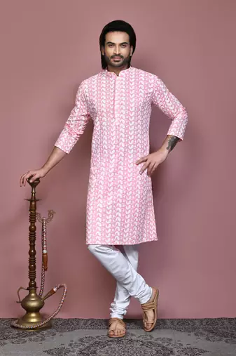 Pink embroidered cotton kurta pajama