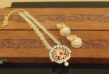 Designer gold plated cz mango necklace set 1
